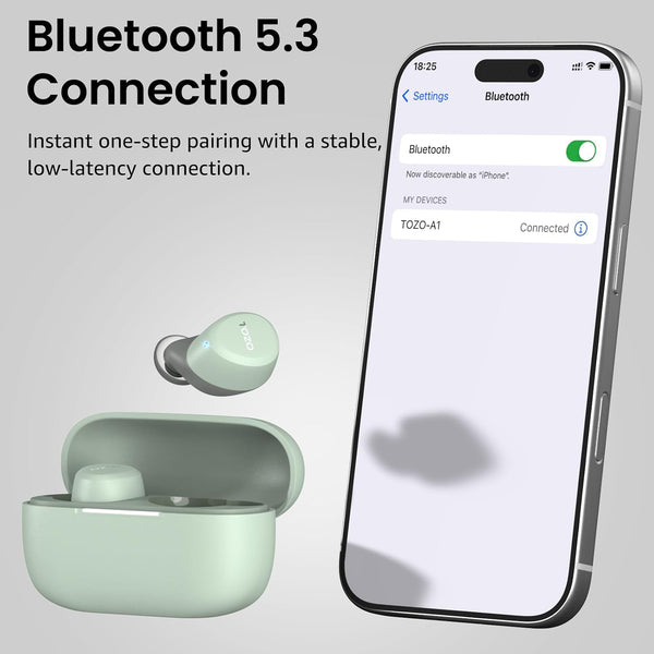 TOZO A1 Wireless Earbuds Bluetooth 5.3 Light Weight in Ear Headphones Green