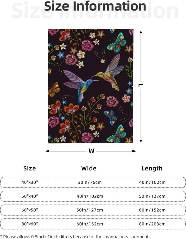 Hummingbird Bird Fleece Throw Blanket Ultra Soft Cozy Blooming Flowers Decorative Flannel Blanket All Season for Home Couch Bed Chair Travel