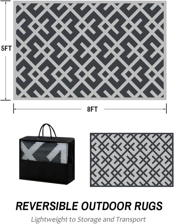 LILIOFFIC Outdoor Rug for Patio , 5'X8' Waterproof Plastic Patio Mat, Reversible Camping Rugs, Rv, Porch, Deck, Camper, Balcony,