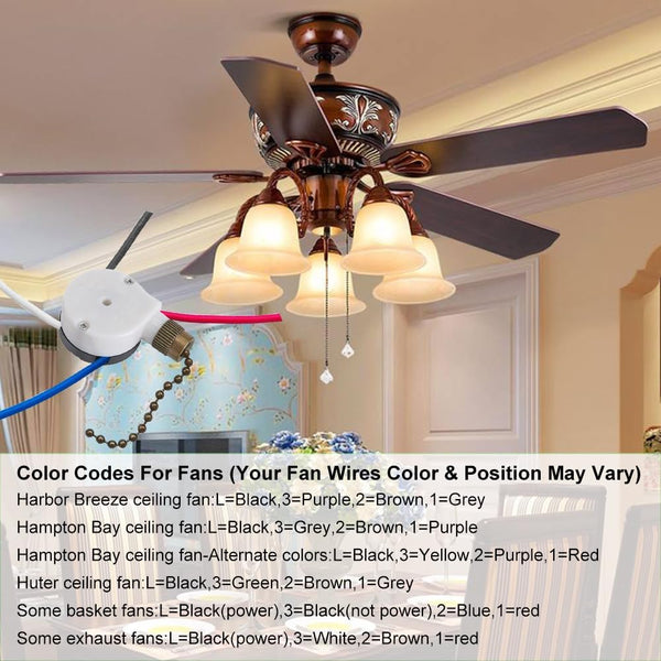 Ceiling Fan Switch Zing Ear Ze-208S E89885 3 Speed 4 Wire Pull Chain Switch with 4 Pre-Installed Wires Replacement Part for Hunter, Hampton Bay,