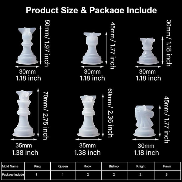 Resin Chess Pieces Mold Set, 16 Pieces Full Size 3D Silicone Chess Molds Kit for Epoxy Resin Casting, Family Party Board Games and Home Decoration