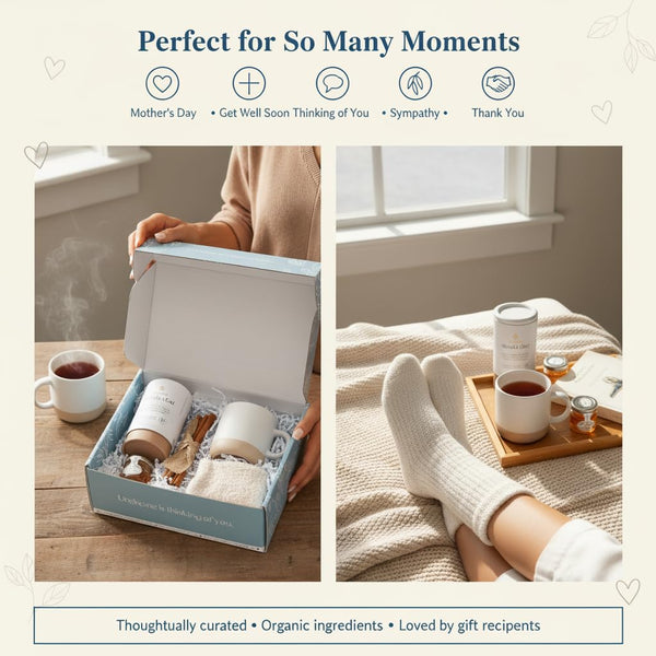 Unboxme Mother'S Day Tea Lover'S Basket - Self-Care Box with Cozy Socks, Ceramic Mug, Chai Tea, Honey & Cinnamon | Relaxation Package for Women,
