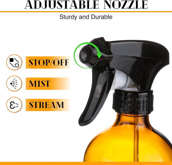 ZENOWICK 2 Pack/16 Oz Glass Spray Bottles, Refillable Empty Containers with Silicone Sleeve, Upgraded Adjustable Nozzle Spray Bottle Sets for