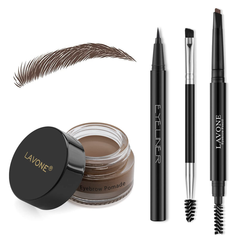 LAVONE Eyebrow Stamp Pencil Kit for Eyebrows Makeup, with Waterproof Eyebrow Pencil, Eyeliner, Eyebrow Pomade, and Dual-Ended Eyebrow Brush - Dark
