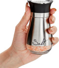 Stainless Steel Salt and Pepper Shaker Set with Glass Bottom, Perforated "S" and "P" Caps - Modern Kitchen Counter Decor (4oz) 4 Inch