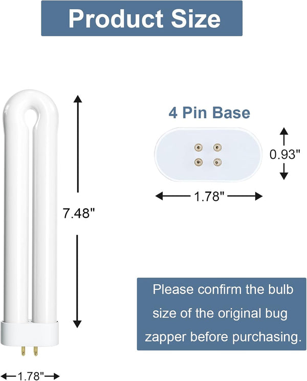 Bug Zapper Light Bulb Replacement for 15W Bug Zapper with 4-Pin Base, Ful 15W-BL U Shaped Twin Tube Bulb for Outdoor Mosquito Zapper, 1 Pack