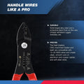 NEIKO 02037A Compact Wire Stripper | 4-in-1 Multi Purpose Electricians Pliers | Wire Crimper, Cutter and Gripper | 12-20 AWG Wire Service Tool |