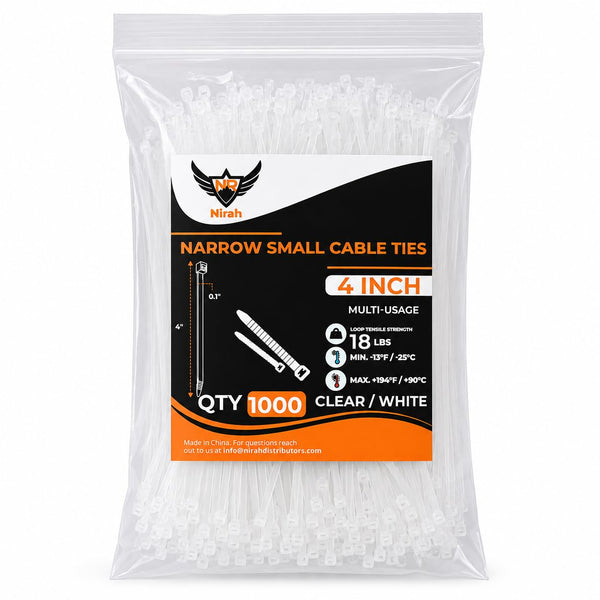 Small Zip Ties, 4 inches Clear White, 1000 Pack, Multi-Purpose, Tiny Zip Ties, UV Rated Mini Cable Ties for Cable Management, Indoors and Outdoors