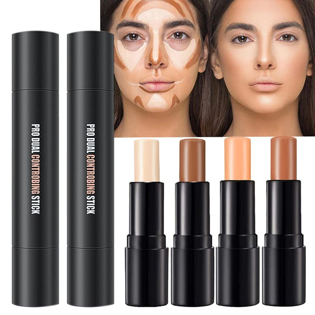 4 Colors Cream Contour Sticks Makeup Kit, Primer Face Highlighter Contouring for Beginners, Highlight and Contour Kit, C