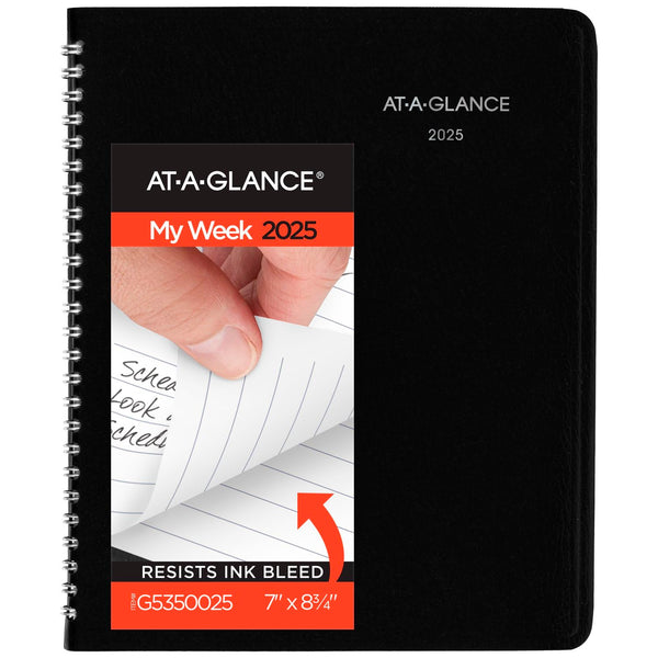 AT-A-GLANCE 2025 Planner, Weekly, 7" X 8-3/4", Medium, Block-Style, Dayminder, Black (G5350025)