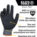Klein Tools 60589 Work Gloves, Knit Dipped Cut Resistant ANSI A4 Nitrile Coated Gloves, HPPE Fabric, Touchscreen Capable Fingertips, Large, 2-Pair