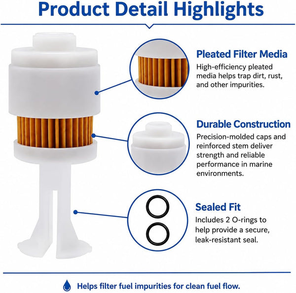 Hoypeyfiy 2 Pack 65L-24563-00-00 Fuel Filter Element Replacement, Marine Outboard Fuel Filter Compatible with Yamaha F150 F200 F225 SX250, Mercury