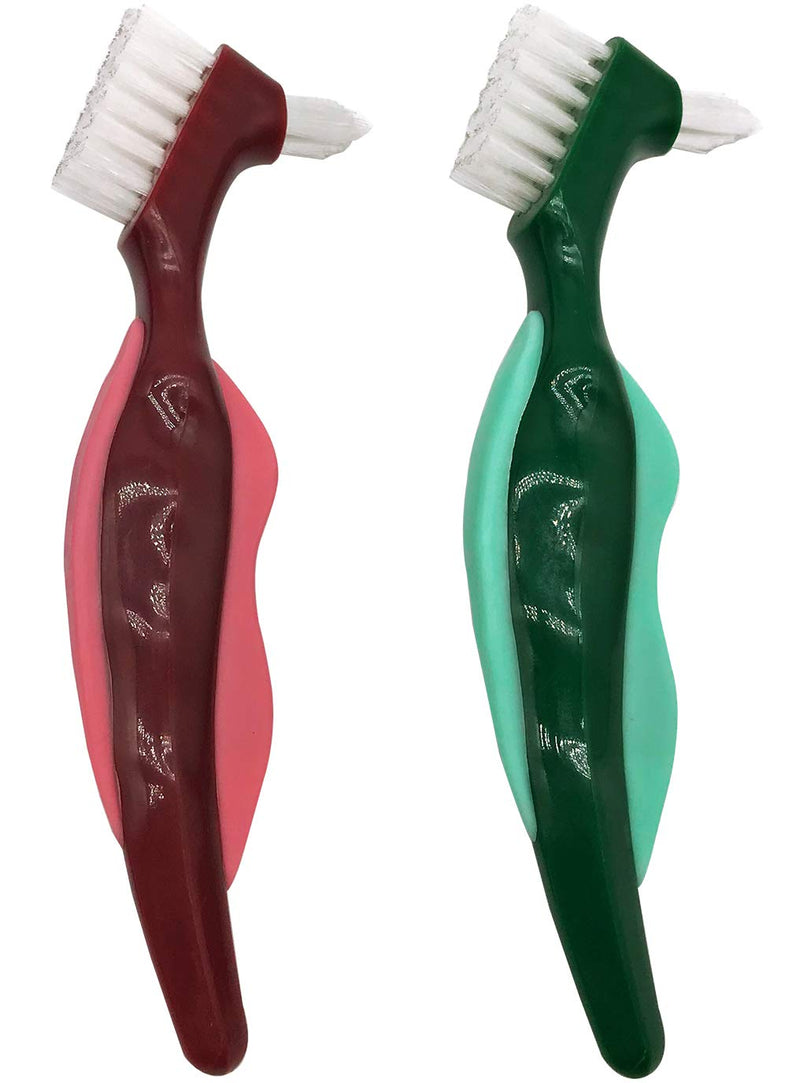 Uouovo Premium Hard Denture Brush Toothbrush, Cleaning Brush, Multi-Layered Bristles & Portable Denture Double Sided Brush, Denture Care (Pack of