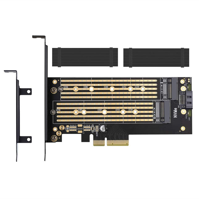 Dual M.2 PCIE Adapter for SATA or PCIE Nvme SSD with Advanced Heat Sink Solution,M.2 SSD NVME (M Key) and SATA (B Key) 2