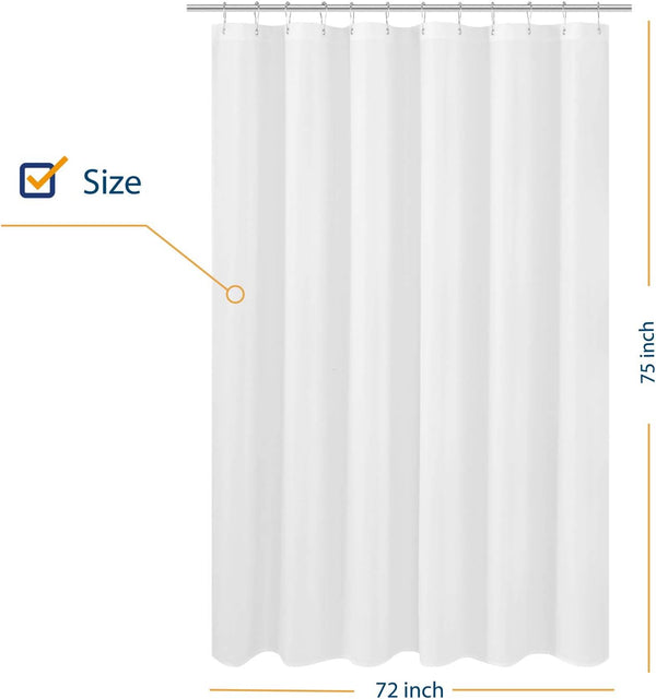 N&Y HOME Longer Shower Curtain Liner Fabric 72 x 75 inches, Hotel Quality, Washable, White Spa Bathroom Curtains with Grommets, 72x75 White 72"W x