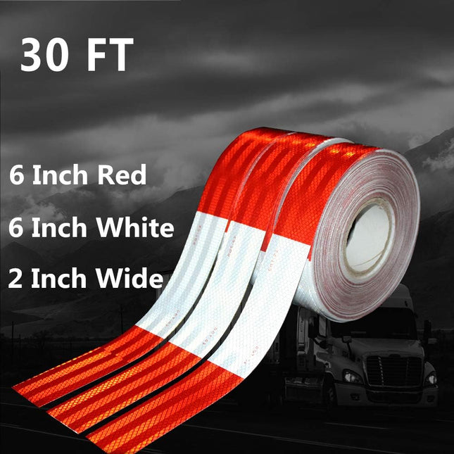 WAENLIR 2 Inch X 30 Feet Reflective Safety Tape DOT-C2 Waterproof Red and White 