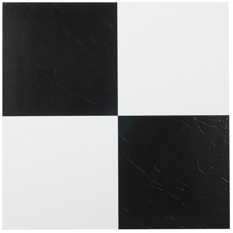 Sterling Self Adhesive 12-Inch Vinyl Floor Tiles, 20 Tiles - 12" x 12", Black and White Pattern - Peel & Stick, DIY Flooring for Kitchen, Dining