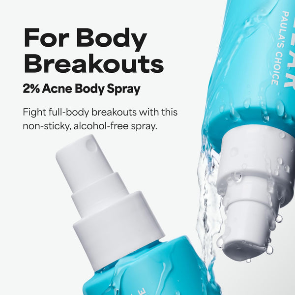 Paula's Choice CLEAR Exfoliating Back & Body Acne Spray, Bacne Spray with 2% BHA Salicylic Acid Back Acne Treatment for Clogged Pores, Blackheads