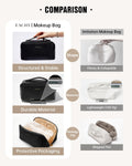 EACHY Travel Makeup Bag, Large Capacity Cosmetic Bag for Women, Waterproof PU Leather, Flat Open Portable Toiletry Bag for Skincare, Brushes &