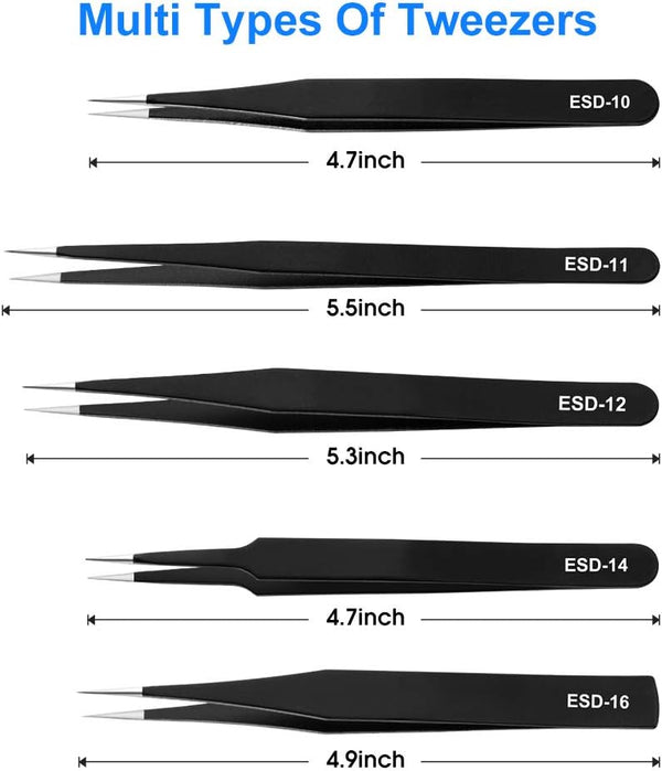 UUBAAR 10 PCS Precision Tweezers Set, Stainless Steel ESD Anti-Static Tweezers Kit for Electronics Soldering, Jewelry-Making, Laboratory & Crafts