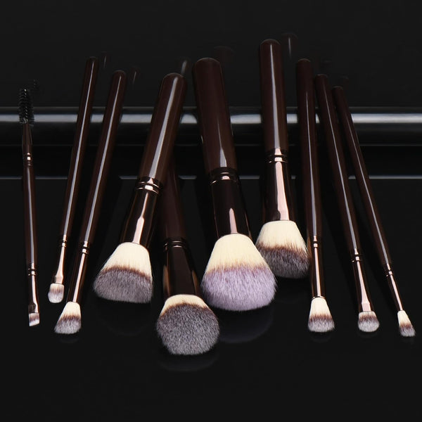 10 Piece Black brown Makeup Brushes - Wooden Handle with Soft Synthetic Bristles,for Face & Eye Makeup|Professional Makeup Brushes set for Women &