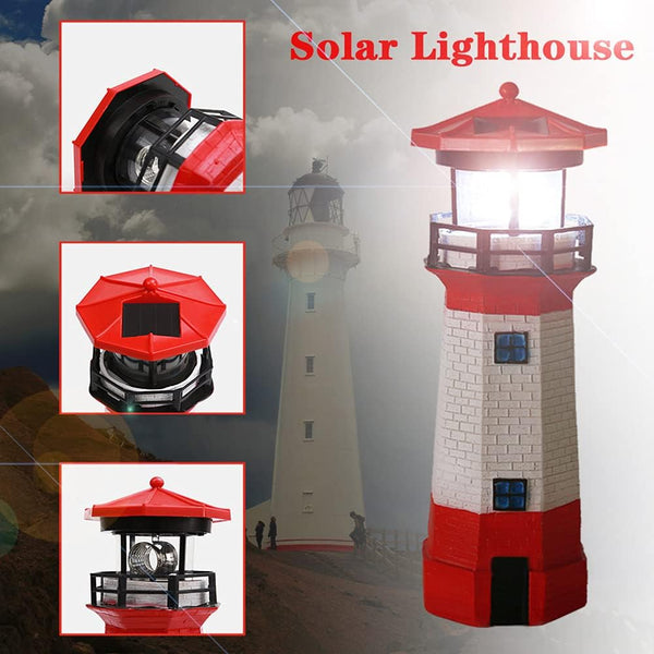 Solar Lighthouse Outdoor Solar Rotating LED Lighthouse Light Waterproof Lighthouse Statue Decorative LED Rotating Lamp for Garden Landscape