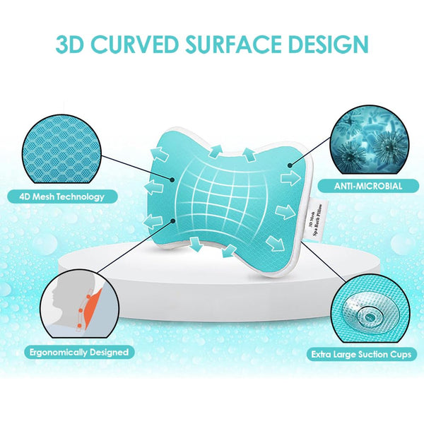 Comfortable Bath Pillow with Suction Cups, Supports Neck and Shoulders Home Spa Pillows for Bathtub, Hot Tub, Bathtub Head Rest Pillow Relax &
