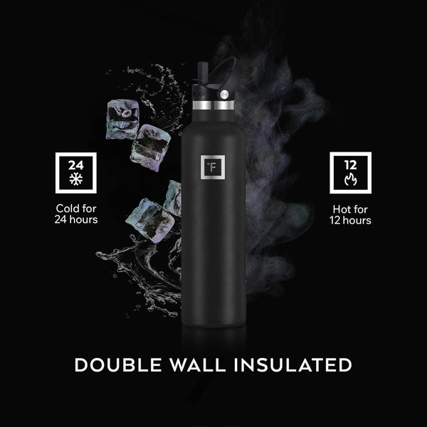 IRON °FLASK 24 oz Narrow Mouth Water Bottle with Straw | Insulated Stainless Steel Sports Water Bottle with Leakproof Straw Lid - BPA Free, Cold