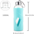 32 OZ Borosilicate Glass Water Bottle BPA Free Reusable Glass Drinking Bottle with Silicone Sleeve and Stainless Steel Lid Light Blue