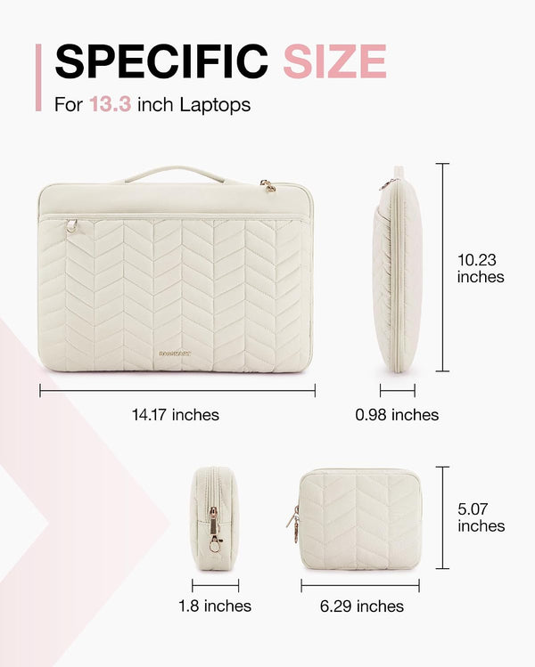 BAGSMART Laptop Case with Handle, Puffy Padded Laptop Bag Sleeve for Women, Portable MacBook Air/Pro Computer Case, 13-14 inch, Beige Beige 13-14 inch