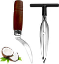 2 PCS Coconut Opener Tool Set Coconut Meat Remover Stainless Steel Coconut Opener Scraper Knife Coconut Punch Tool with Durable Non-Slip Wooden
