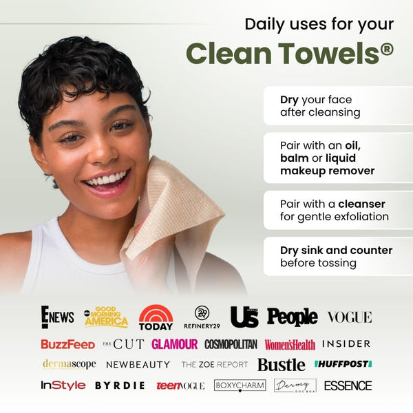 Clean Skin Club Bamboo Viscose Clean Towels® XL 100% USDA Biobased Face Towel, Disposable Face Towelette, Makeup Remover Dry Wipes, Ultra Soft, 50