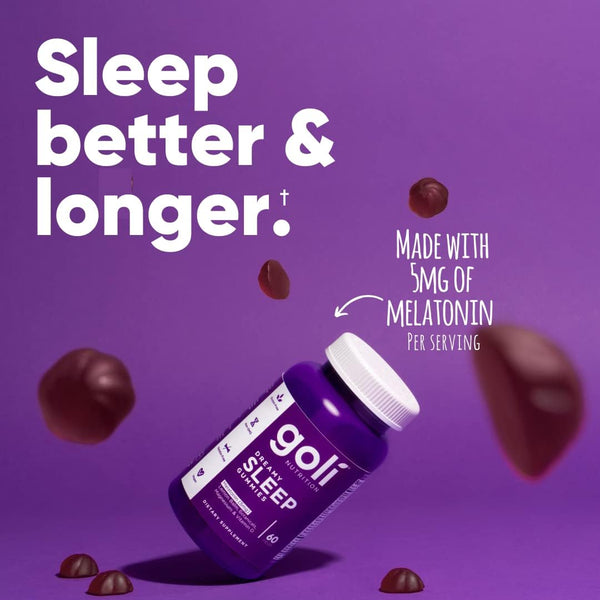 Goli Dreamy Sleep Gummy - 60 Count - Melatonin, Vitamin D, Magnesium, and Lemon Balm Extract - Gelatin-Free, Gluten-Free, Vegan & Non-GMO 5mg