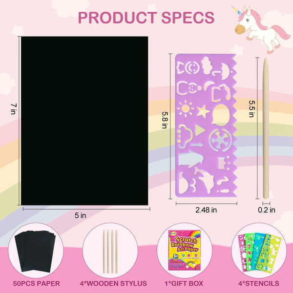 Rainbow Scratch Paper Art for Kids: 60PCS Magic Arts Crafts Gifts Toys for Girls Boys Ages 4 5 6 7 8 9 Games Activities for Birthday Family