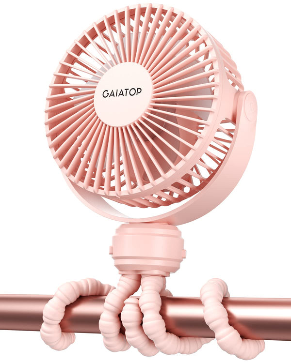 Gaiatop Mini Portable Stroller Fan, Battery Operated Small Clip on Fan, Detachable 3 Speed Rechargeable 360° Rotate Flexible Tripod Handheld Desk