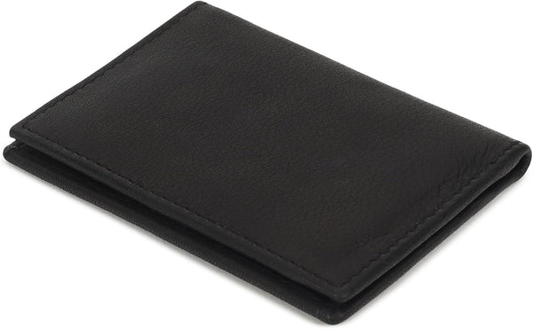 Leatherboss Genuine Leather Small Slim Bifold Wallet | Credit, Debit, ID Card Holder | Compact & Stylish with Clear ID Windows | Gift for Men, Black