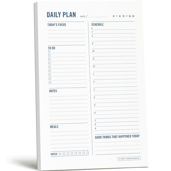 Two Tumbleweeds Daily Planner Notepad with Hourly Schedule - ADHD Planner, Time Block Planning Pad, Desktop to Do List, College Supplies - 6 X 9Ã¢ÂÂ