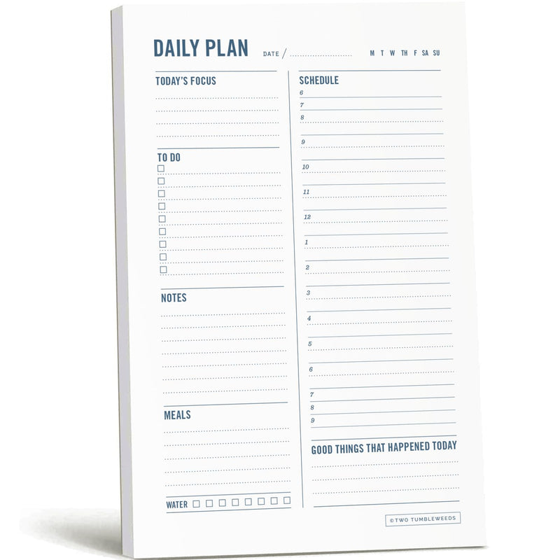 Two Tumbleweeds Daily Planner Notepad with Hourly Schedule - ADHD Planner, Time Block Planning Pad, Desktop to Do List, College Supplies - 6 X 9Ã¢ÂÂ