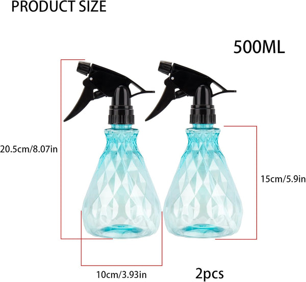 wugongshan 2 Pcs Spray Bottles, 500 ml/17 oz Empty Water Spray Bottles, Plastic Reusable Adjustable Mist Sprayer Squirt Bottles Containers