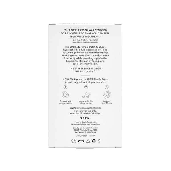 SEEN UNSEEN Pimple Patch - Hydrocolloid and Bakuchiol Formulated Spot Treatment for Face and Skin- Dermatologist Developed- Safe for Sensitive &