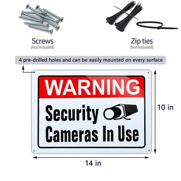 Large Video Surveillance Sign, Security Cameras In Use, 10x14, 2 Pack | UV Printed Rust-Free Aluminum; Weatherproof For Home, Business, Gate,