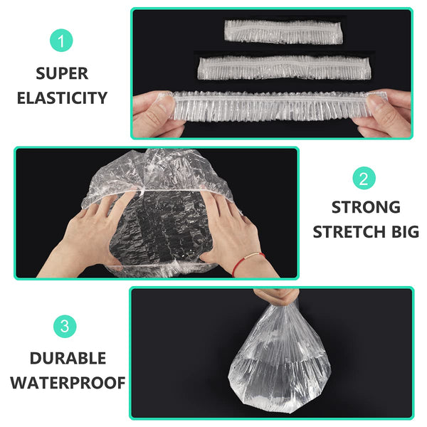 Keeygo Disposable Shower Caps 30 PCS Bath Caps Clear Waterproof Plastic Wraps for Women, Hotel Travel Essentials Accessories Hair Caps(17.3") 30 Count
