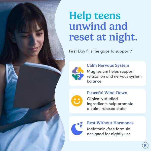 First Day Teens’ Nighttime Reset Calming Magnesium Gummies – Sleep Aid Supports Peaceful Rest, Balanced Mood & Energy – Supplement with Magnesium