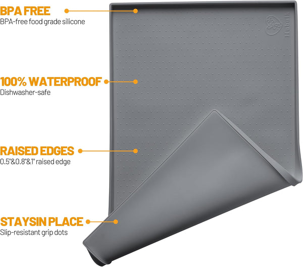 Hubulk Dog Feeding Mat,100% Waterproof BPA Free Silicone Pet Food and Water Bowl Placemat,Dishwasher, High Raised Edge to Prevent Spills,Nonslip