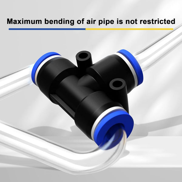 Push to Connect Fittings 3/8" X 1/4" X 3/8" OD Reducing Tee- 6 PCS 3/8" X 1/4" OD Quick Connect Air Hose Fittings - Reducing Straight Union