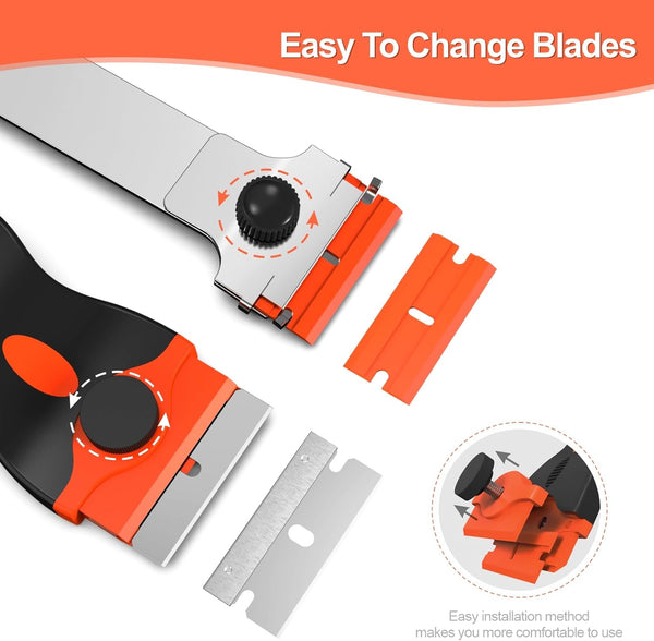 Ywmoml 3 Pack Razor Blade Scraper Set, Includes 30 Plastic & 30 Metal Blades, Multi-Purpose Tool for Glass, Cooktop, Sticker Removal, Paint & Gum