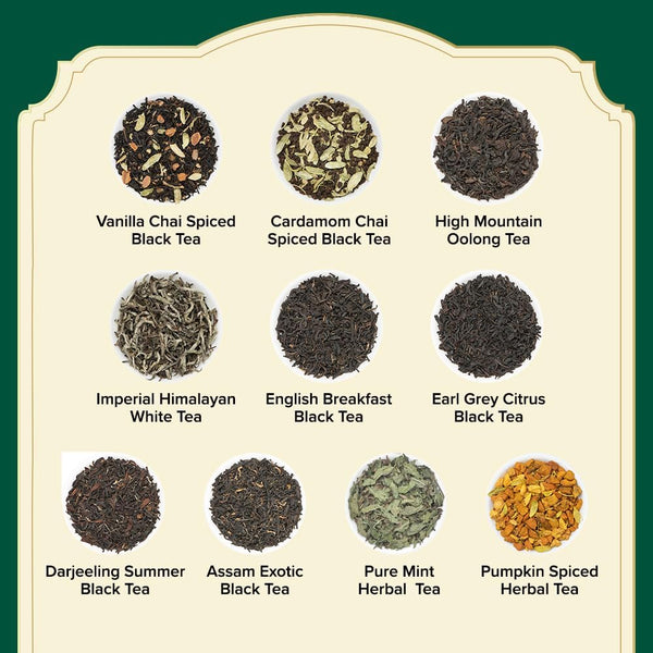 VAHDAM, Assorted Tea Sampler (20 Delicious Variety, 40 Individually Wrapped Pyramid Teabags) Long Leaf Premium Teas I Tea Gift Set I Gift Ideas