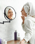 Wall Mounted Makeup Mirror - 1X/10X Magnifying Mirror for Wall, 8 Inch Double Sided 360Â° Swivel Extendable Bathroom Mirror for Shaving, Black