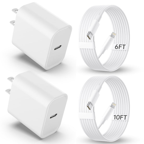 iPhone Charger Fast Charging【MFi Certified】 2Pack 20W PD USB C Wall Charger 6&10FT Cable Fasting Charging Adapter Compatible with iPhone 14Pro/13