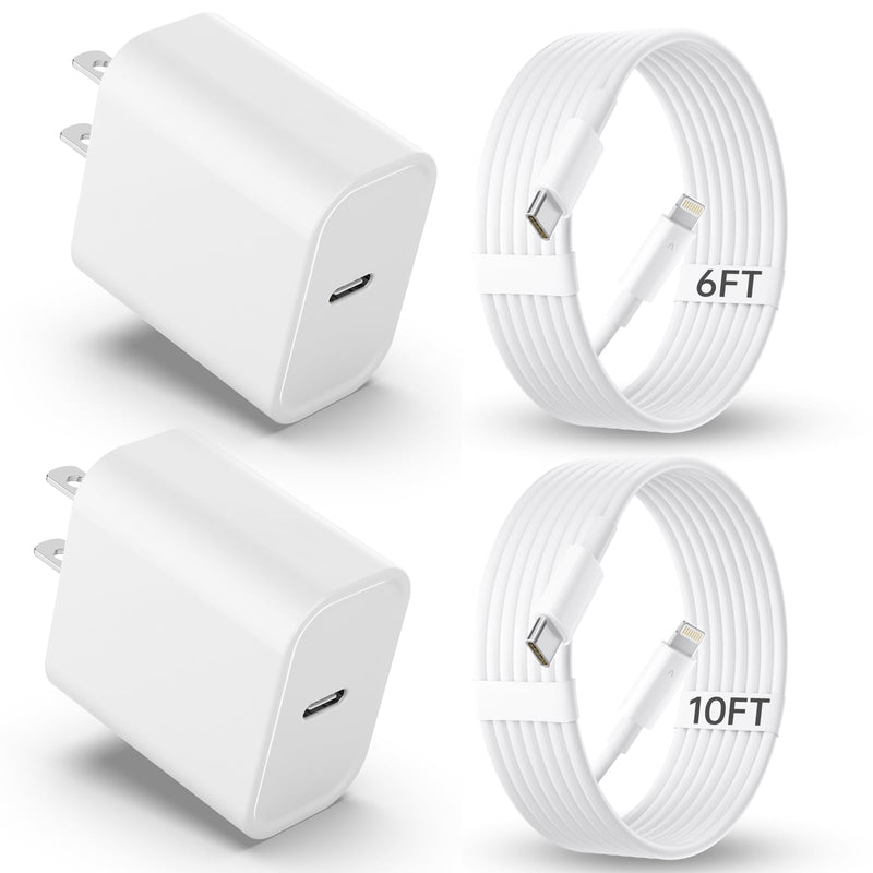 iPhone Charger Fast Charging【MFi Certified】 2Pack 20W PD USB C Wall Charger 6&10FT Cable Fasting Charging Adapter Compatible with iPhone 14Pro/13